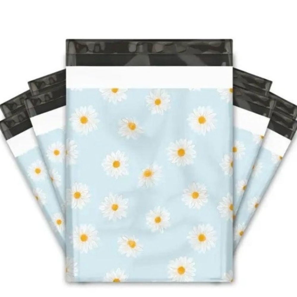 Set of 20 Daisy Print Poly Mailers 10x13 Shipping Envelopes Blue White Floral